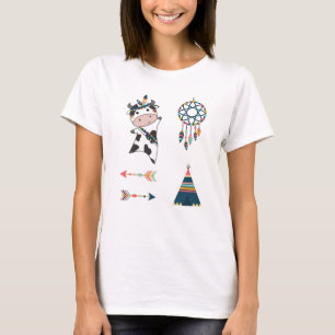 Cow Indian Feather Headdress Tipi Arrows Sticker T-Shirt