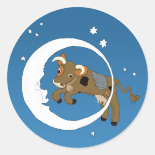 Cow Jumped Over the Moon Classic Round Sticker