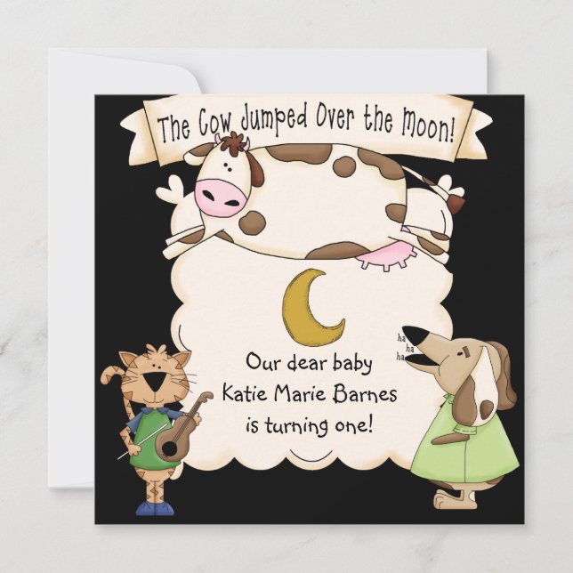Cow Jumped Over the Moon Custom Birthday Invites (Front)