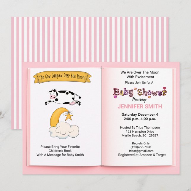 Cow Jumped Over the Moon Girls  Baby Shower Invitation (Front/Back)