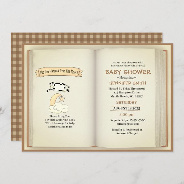 Cow Jumped Over the Moon Nuetral Baby Shower Invitation (Front/Back)
