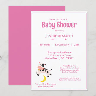 Cow Jumped Over The Moon Nursery Baby Shower Pink Invitation