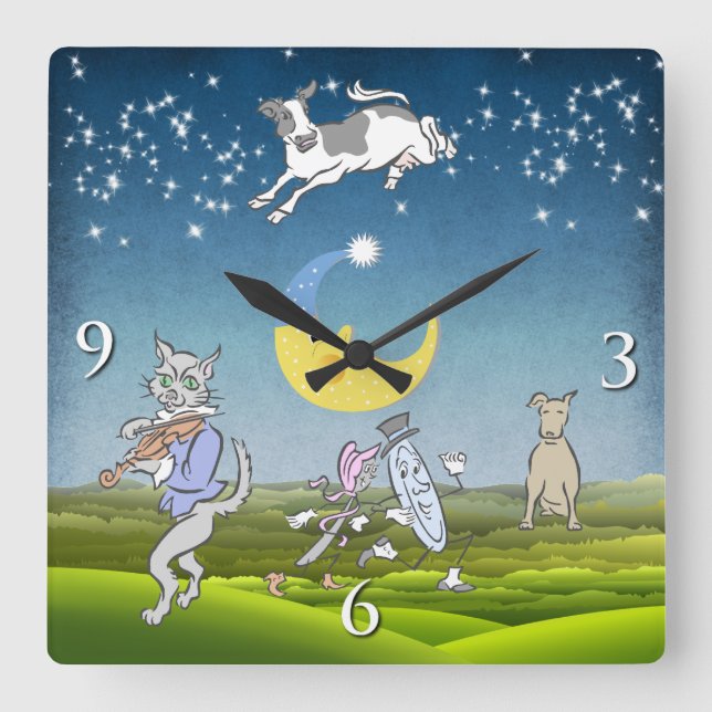 Cow Jumped Over The Moon Wall Clock (Blue) (Front)