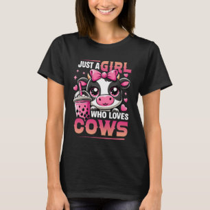Cow Just Girl Who Loves Cows Bubble Tea Pink Bow O T-Shirt