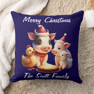 cow, lamb, pig and chicken Throw Pillow