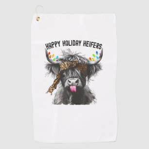 Cow Leopard Print - Happy Holiday Heifers Golf Towel