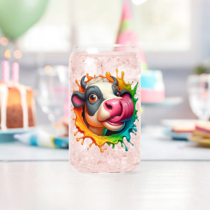Cow licking its nose can glass