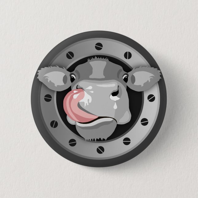 Cow licking nose 6 cm round badge (Front)