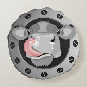 cow licking nose round cushion