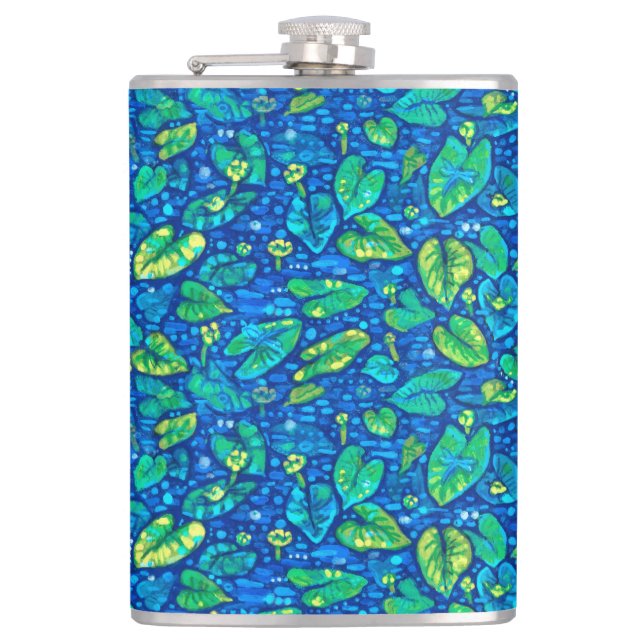 Cow Lilies, Spatterdock Summer Pond Floral Pattern Hip Flask (Front)