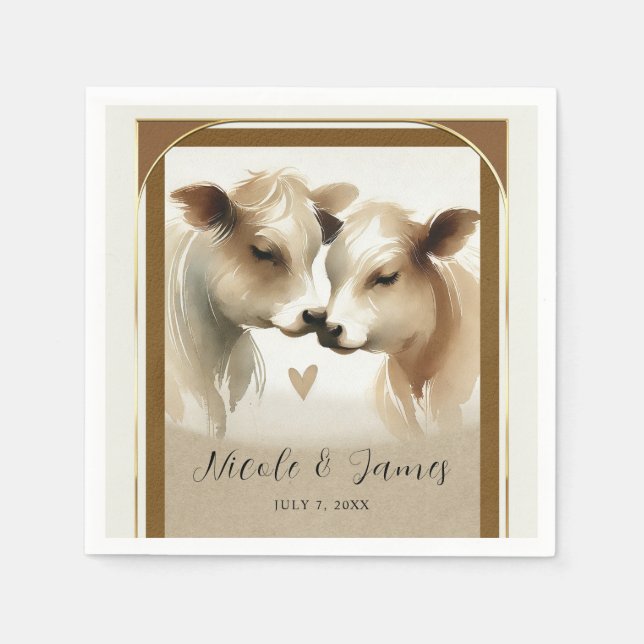 Cow Love Brown Cream Country Wedding Napkin (Front)