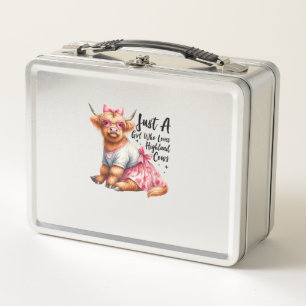 Cow Lover Just A Girl Who Loves Highland Cows Farm Metal Lunch Box