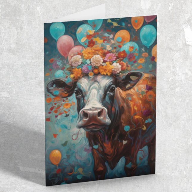 Cow Lover Painting Birthday Balloons Card (Creator Uploaded)