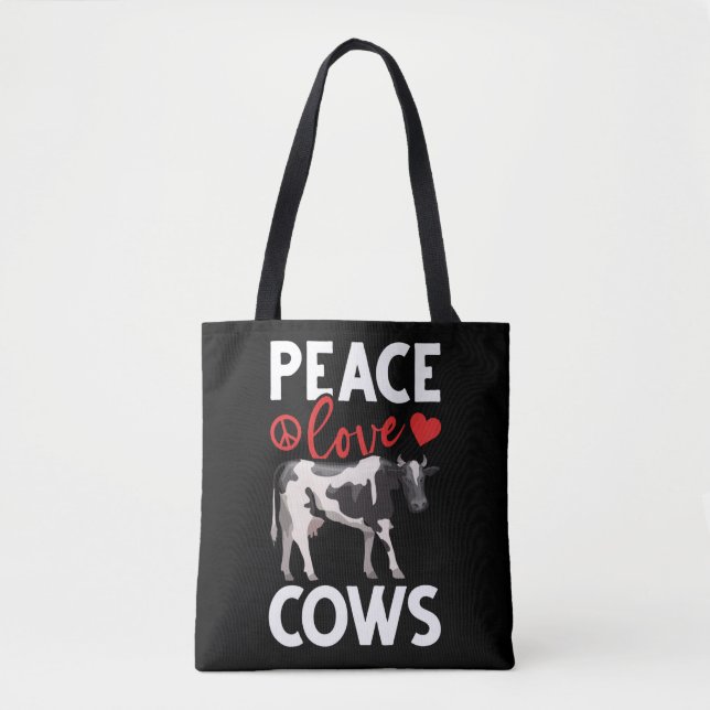 Cow Lover Peace Farm Animal Humour Tote Bag (Front)