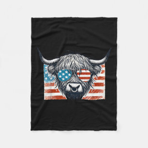 Cow Lover Usa Flag 4th Of July Highland Cow Dairy Fleece Blanket