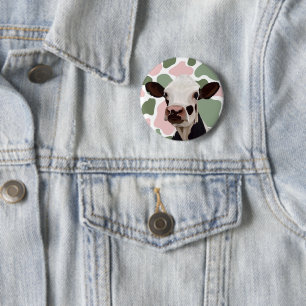 Cow Lovers Sage Green and Pink Cow Print 6 Cm Round Badge