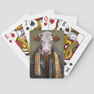 Cow Man Playing Cards