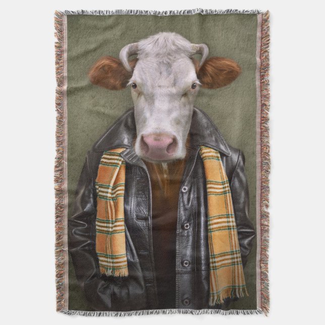 Cow Man Throw Blanket (Front Vertical)