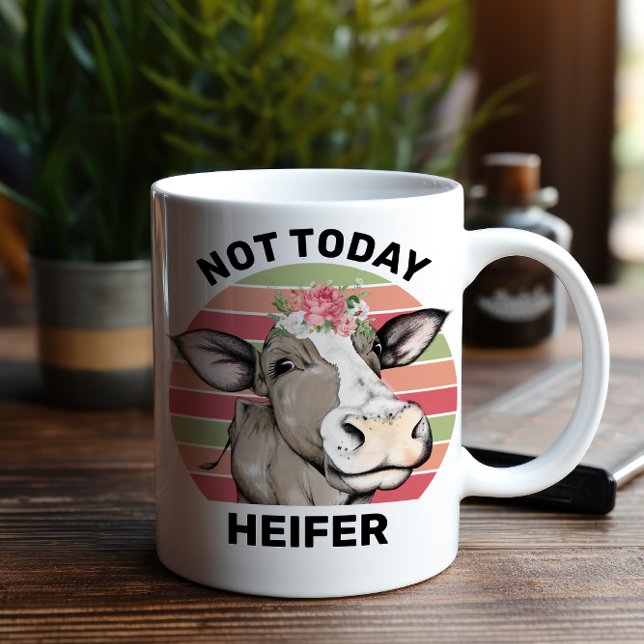 Cow Meme Not Today Heifer Coffee Mug (Start your morning coffee right and stand out from the herd with this “udderly” fantastic mug.)
