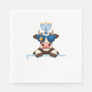 Cow Menorah Dreidel Jewish Hanukkah Womens Mens Ki Napkin