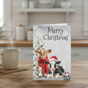 Cow Merry Christmas Calf Babies Card