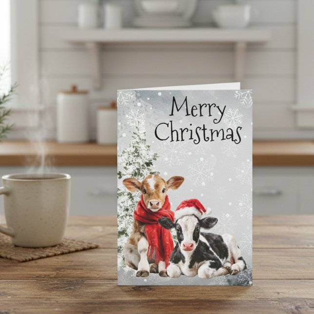 Cow Merry Christmas Calf Babies Card (Creator Uploaded)