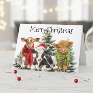 Cow Merry Christmas Calf Babies Card