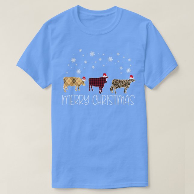 Cow Merry Christmas Cute Plaid Leopard XMas Pajama T-Shirt (Design Front)