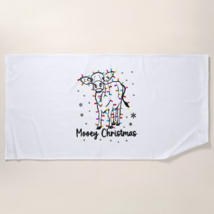 Cow Mooey Christmas Light Tree Funny Xmas Snow & C Beach Towel