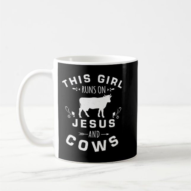 Cow Mooey Womens This Girl Runs On Jesus And Cows  Coffee Mug (Left)