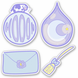 Cow Moon Teardrop Moon Star Night Sticker Sheet