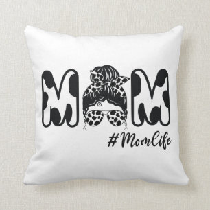 Cow Mum Life Messy Bun Mama Cow Birthday Farmer Cushion