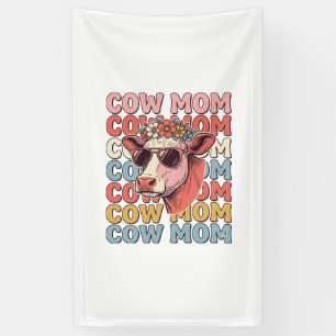 Cow Mum Retro Sunglasses Cow Vintage Engraving Des Banner