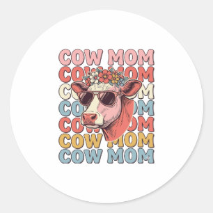 Cow Mum Retro Sunglasses Cow Vintage Engraving Des Classic Round Sticker
