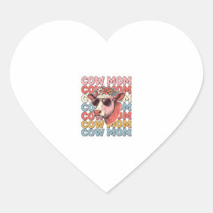 Cow Mum Retro Sunglasses Cow Vintage Engraving Des Heart Sticker