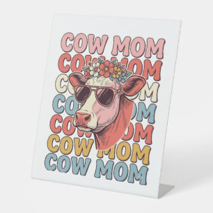 Cow Mum Retro Sunglasses Cow Vintage Engraving Des Pedestal Sign