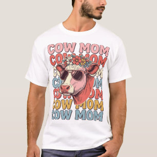 Cow Mum Retro Sunglasses Cow Vintage Engraving Des T-Shirt