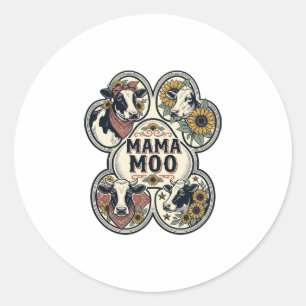 Cow Mum Shirt Vintage Engraving Sunflower Western Classic Round Sticker