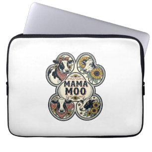 Cow Mum Shirt Vintage Engraving Sunflower Western Laptop Sleeve