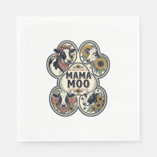 Cow Mum Shirt Vintage Engraving Sunflower Western Napkin