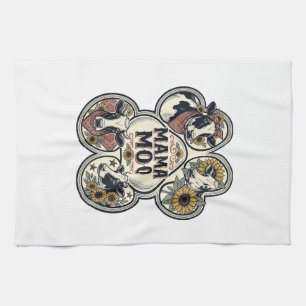 Cow Mum Shirt Vintage Engraving Sunflower Western Tea Towel