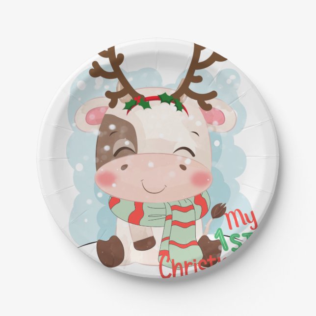 Cow My 1st Christmas Paper Plate (Front)