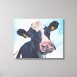 Cow No 01. 0254 Irish Friesian Cow Canvas Print<br><div class="desc">0254 is a friesian cow with character,  who lives on our neighbors dairy farm. This painting was taken from photographs I took of her looking over our garden fence.</div>