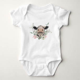 cow nose kiss flowers watercolor gray farm animal baby bodysuit
