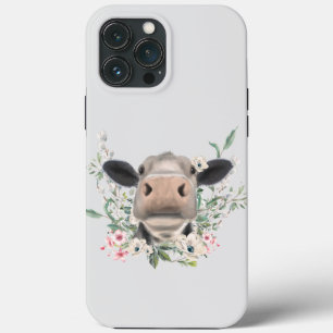 cow nose kiss flowers watercolor gray farm animal iPhone 13 pro max case