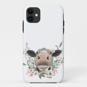 cow nose kiss flowers watercolor grey farm animal Case-Mate iPhone case