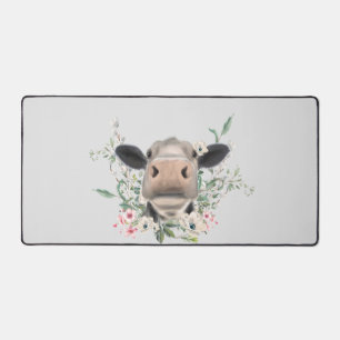 cow nose kiss flowers watercolor grey farm animal desk mat