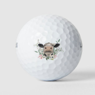 cow nose kiss flowers watercolor grey farm animal golf balls