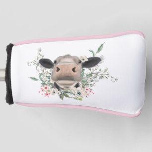 cow nose kiss flowers watercolor grey farm animal golf head cover