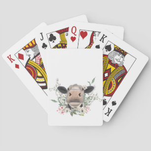 cow nose kiss flowers watercolor grey farm animal playing cards